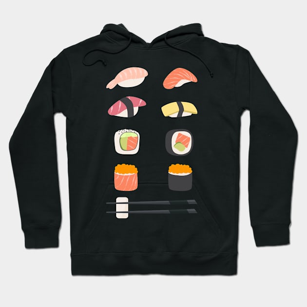 Set of different sushi types and chopsticks - japanese food Hoodie by TinyFlowerArt